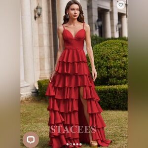 A-line Princess V Neck Sweep Train Stretch Satin Prom Dress with Ruffles Split